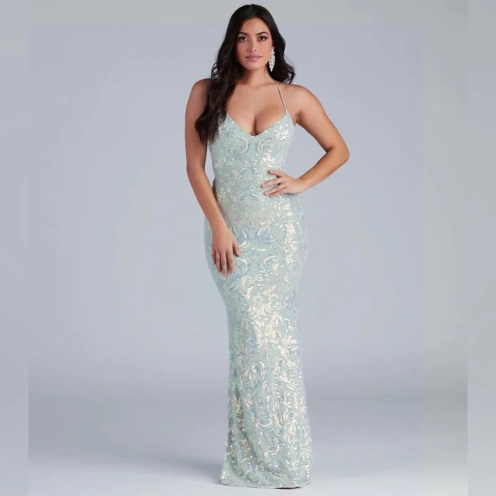 windsor formal long dresses Off-the-Shoulder Plus-Size Long Prom Dress Dusty Blue / 22 main image 1
